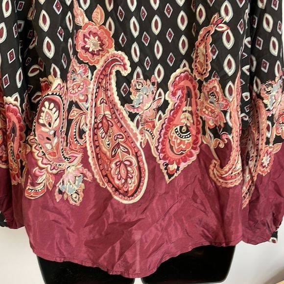 Lucky Brand 100% Silk Paisley Balloon Sleeve Button Front Shirt size M - Picture 14 of 17